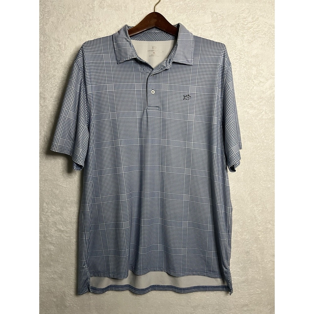 Southern Tide XL Blue Plaid Performance Polo Shirt Golf Stretch